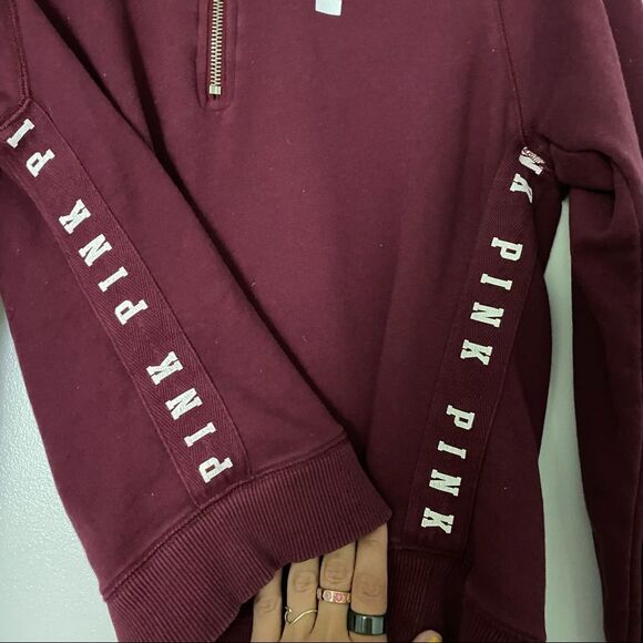 🍄 PINK Victoria’s Secret Maroon Quarter Zip Sweater - Picture 3 of 5
